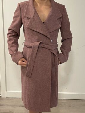 Womens Mauve Wrap Wool-Blend Coat with Belt
